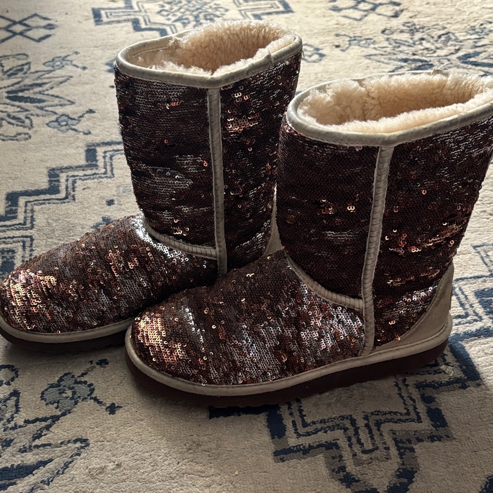 UGG Sequin Ankle Boots in Brown and Cream